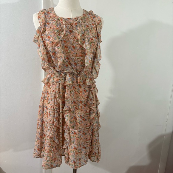 Sachin + Babi Anthropologie Peach Floral Mini Dress Ruffle Sleeveless Sz 0 - Picture 1 of 13